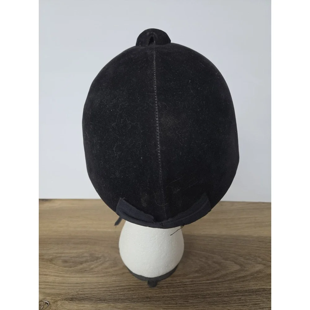 Vintage Velvet English Riding Cap Equestrian Helmet Black Fox Hunt Prop Costume